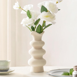 Wavy Texture Beige Ceramic Single Vase